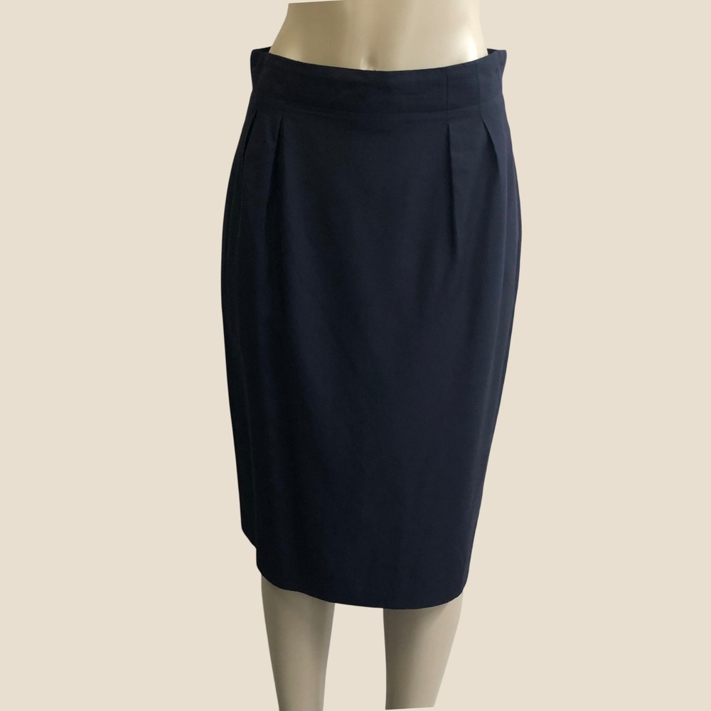 Vintage 80s 90s Christian Dior Dark Navy Wool Pencil Skirt High Waisted USA 10